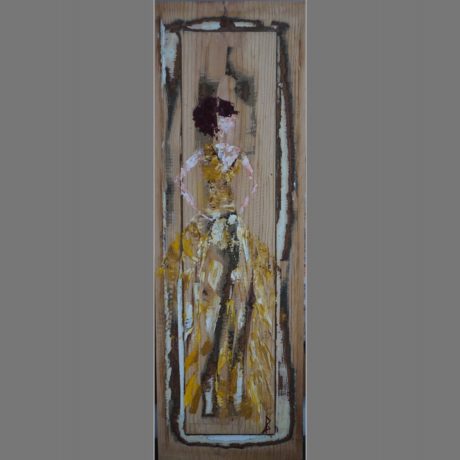 Huile sur bois, morceau de porte ancienne 20 x 61 cm Vendue